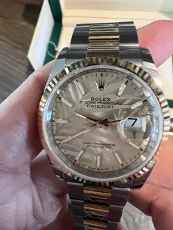 Unworn Rolex Datejust 36mm Gold Palm Dial- 126233 - Box and Papers