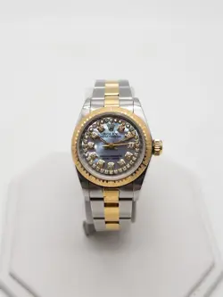 $10,000 ROLEX OYSTER PERPETUAL BLUE MOP DIAMOND 18K YELLOW GOLD SS LADIES WATCH