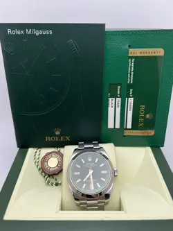 ROLEX MILGAUSS 116400GV GREEN BLACK DIAL STEEL AUTOMATIC WATCH BOX PAPERS