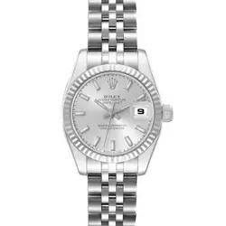 ROLEX DATEJUST STEEL WHITE GOLD SILVER DIAL LADIES WATCH 179174 BOX PAPERS
