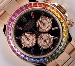 ROLEX MENS DAYTONA 116505 18K ROSE GOLD 40MM CUSTOM BLACK DIAL RAINBOW BEZEL