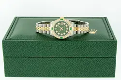 ROLEX LADY DATEJUST GREEN DIAMOND WATCH STEEL AND 18K GOLD DIAMOND EMERALD BEZEL