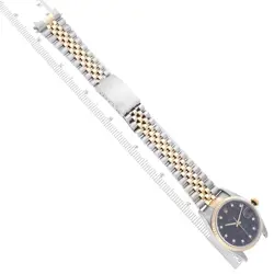 ROLEX DATEJUST STEEL YELLOW GOLD BLACK DIAMOND DIAL MENS WATCH 16233