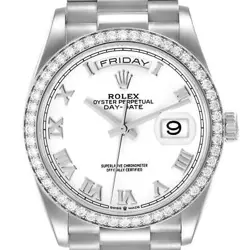 ROLEX PRESIDENT DAY DATE 36 WHITE GOLD DIAMOND MENS WATCH 128349 BOX CARD