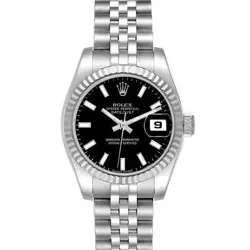 ROLEX DATEJUST STEEL WHITE GOLD BLACK DIAL LADIES WATCH 179174 BOX CARD