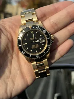 18K YELLOW GOLD ROLEX 16808 SUBMARINER BLACK NIPPLE DIAL