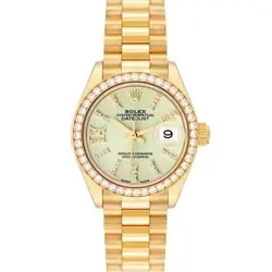 ROLEX DATEJUST PRESIDENT YELLOW GOLD DIAMOND BEZEL LADIES WATCH 279138 BOX CARD