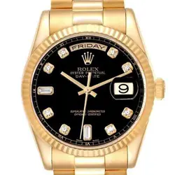 ROLEX PRESIDENT DAY DATE YELLOW GOLD BLACK DIAMOND DIAL MENS WATCH 118238