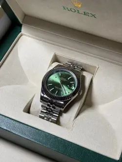 ROLEX DATEJUST GREEN DIAL / SILVER JUBILEE BRACELET WITH SILVER BEZEL