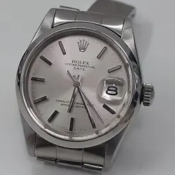 ROLEX DATE 34 MM STEEL OYSTER SILVER DIAL AUTOMATIC WATCH 1500 CIRCA 1974