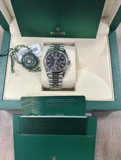 ROLEX DATEJUST 36MM BLACK DIAL STAINLESS STEEL SMOOTH BEZEL 126200 FULL SET
