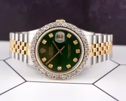 Rolex Datejust 36mm YG/Steel 2.25ct Diamonds Green Dial Hidden Clasp Watch