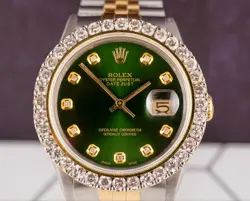Rolex Datejust 36mm YG/Steel 2.25ct Diamonds Green Dial Hidden Clasp Watch