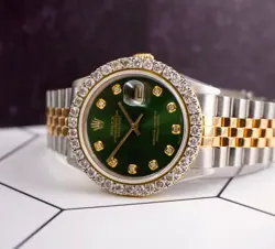 Rolex Datejust 36mm YG/Steel 2.25ct Diamonds Green Dial Hidden Clasp Watch