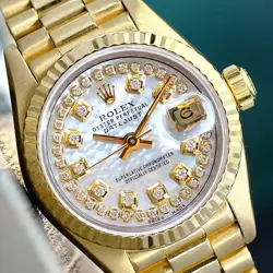 ~ROLEX LADY DATEJUST 69178 18K SOLID YELLOW GOLD PRESIDENT WATCH WHITE MOP DIAL