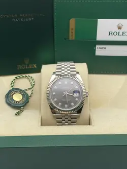 ROLEX DATEJUST 126334 18K FLUTED RHODIUM DIAMOND DIAL JUBILEE B&P