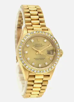 ROLEX OYSTER PERPETUAL DATEJUST 26MM LADIES 18K GOLD DIAMOND BEZEL