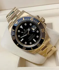 ROLEX SUBMARINER DATE 116618LN BLACK DIAL 18K YELLOW GOLD DIAMOND MARKERS