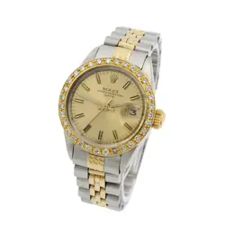 LADIES ROLEX OP DATE REF 6917 CHAMPAGNE DIAL DIAMOND BEZEL 24MM AS IS #W156126-1