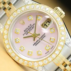 LADIES ROLEX DATEJUST MOTHER OF PEARL PINK DIAMOND 2 TONE QUICKSET WATCH