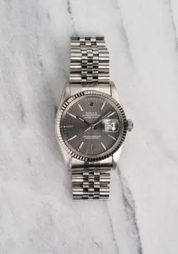 VINTAGE ROLEX DATEJUST 80S REF 16014 GREY TAPESTRY DIAL QUICKSET 36MM.
