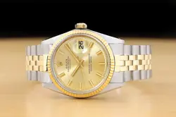 ROLEX MENS DATEJUST CHAMPAGNE DIAL 14K GOLD STAINLESS STEEL FOLDED JUBILEE WATCH