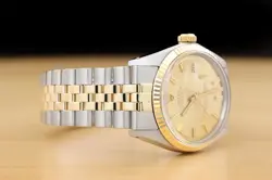 ROLEX MENS DATEJUST CHAMPAGNE DIAL 14K GOLD STAINLESS STEEL FOLDED JUBILEE WATCH