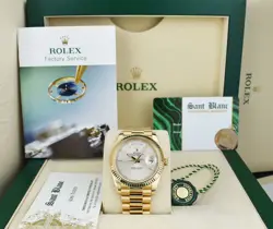 ROLEX - 18KT GOLD DAY DATE 40 PRESIDENT SILVER INDEX MOTIF 228238 - SANT BLANC