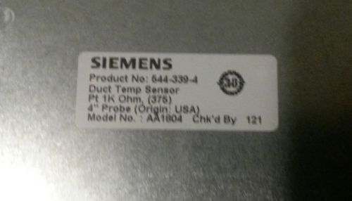 Siemens Duct Temp Sensor Pt 1000 Ohm 4&quot; Probe AA1804 544-339-4 NEW (12) PCS Lot