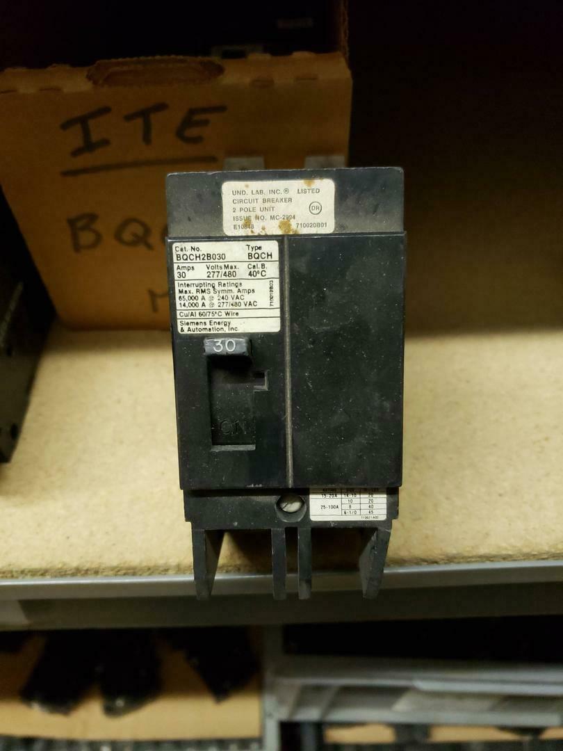 ITE Siemens BQCH2B030 Circuit Breaker 480v 30a 2 Pole