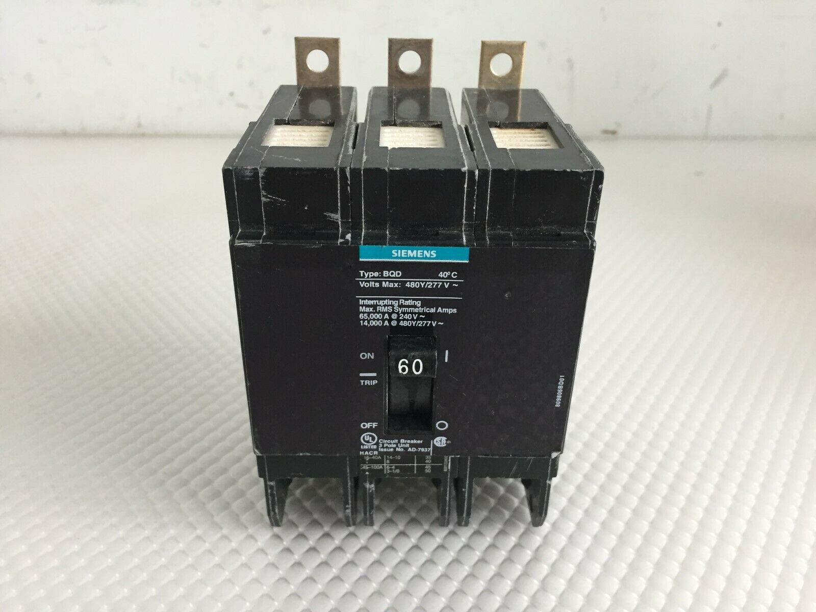 SIEMENS BQD360 60 AMP 480 VOLT 3 POLE BOLT IN BREAKER..102
