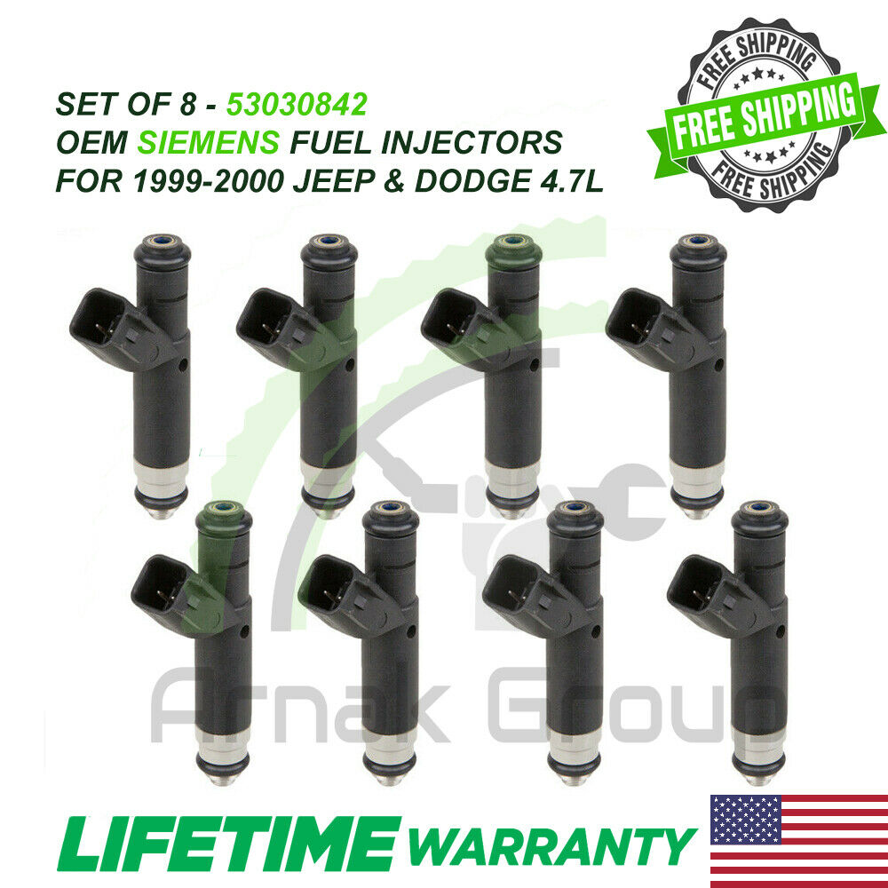 8X OEM Siemens Fuel Injectors for 1999-2000 Dodge Durango/Dakota, Jeep Cherokee