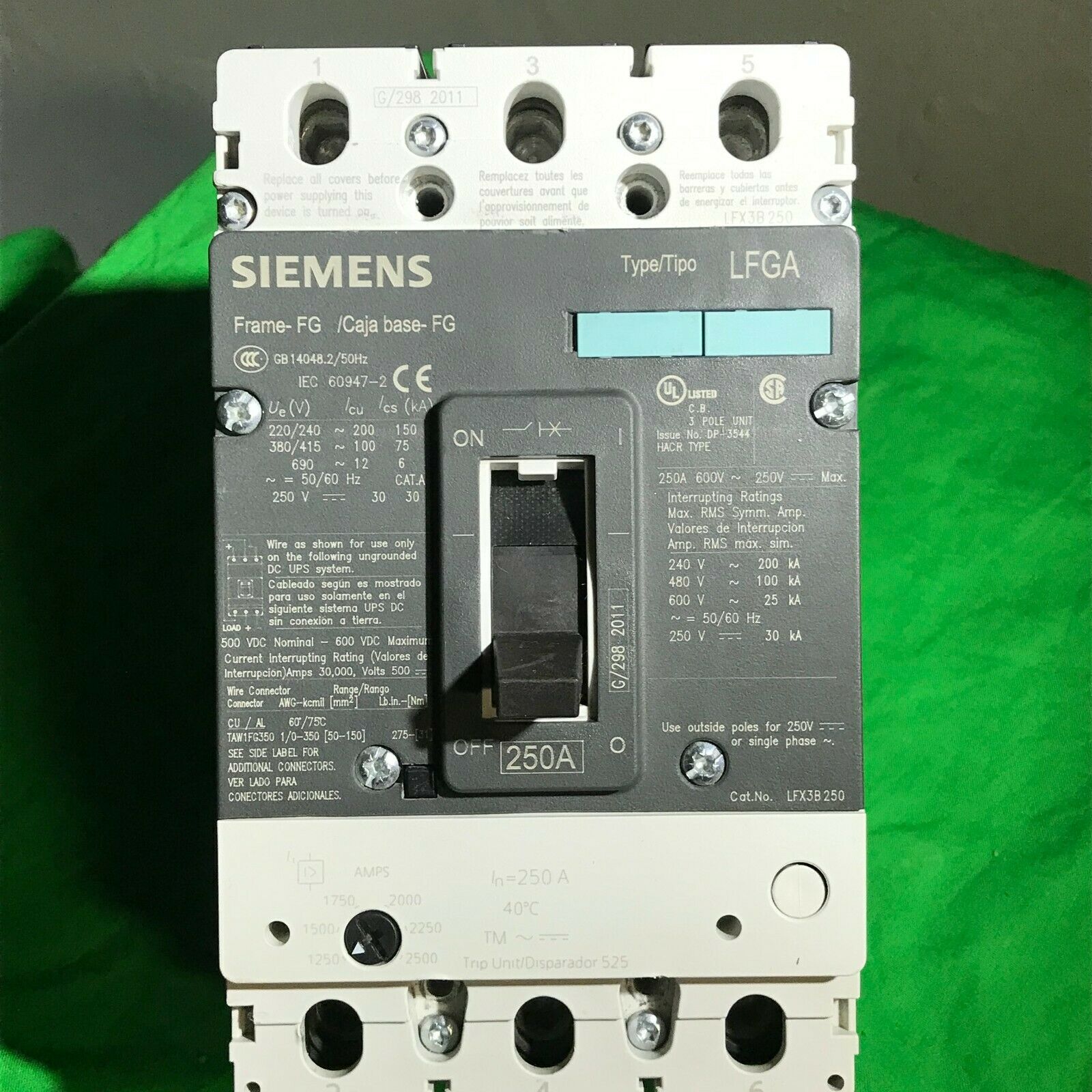 Siemens LFGA  Breaker 3VL31253KN300AA0  250A 3-POLE 3VL3125-3RR30-OAAO, LFXB250