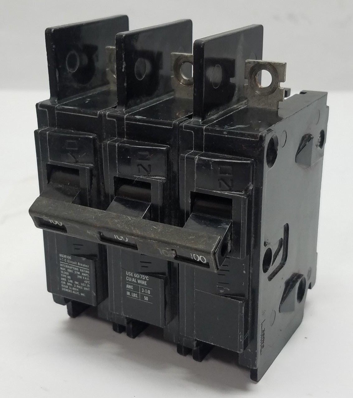 Siemens BQ3B100 Circuit Breaker 100A 3P 240V Type BQ 100 Amp 2 Pole BQ3-B100