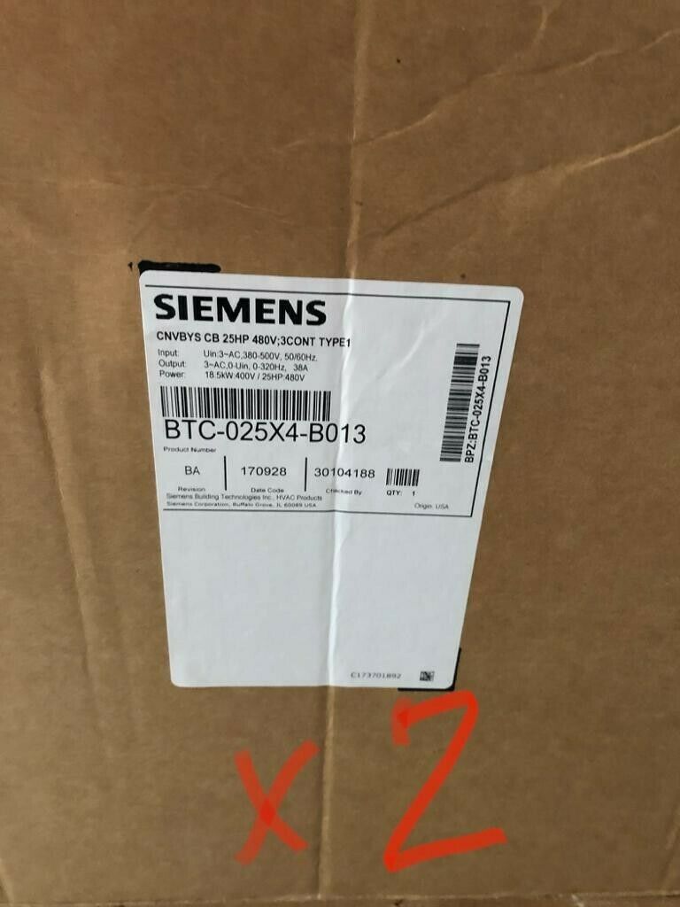 2- Siemens BTC-025X4-B013, 480 VAC, 25 HP NEMA 1 VFD 