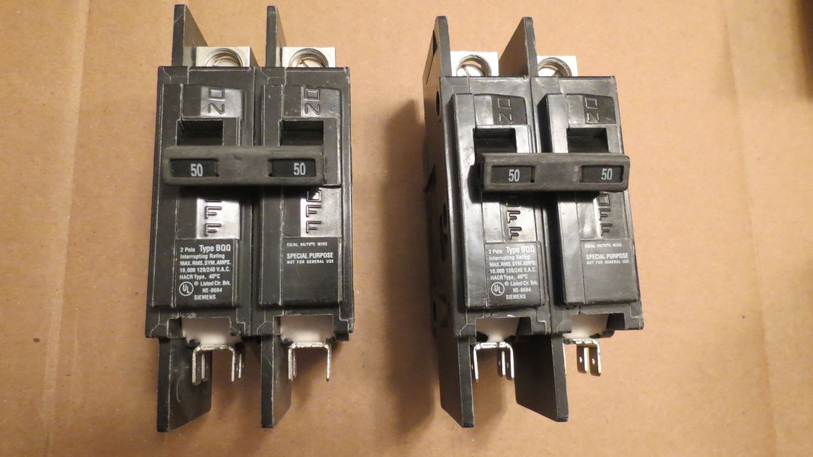 Lot of 2 Siemens BQ2B050QHQ 50A Circuit Breaker, 2 Pole 120/240VAC FREE SHIPPING