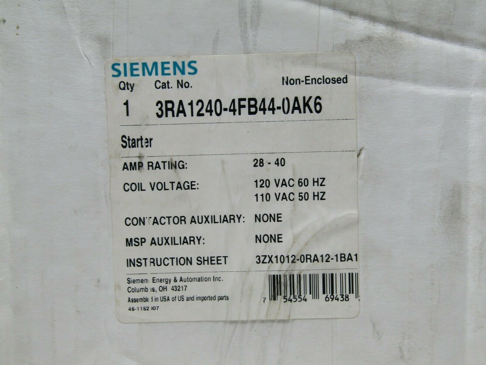 SIEMENS 3RA1240-4FB44-0AK6 / 3RA12404FB440AK6 BRAND NEW IN BOX FREE SHIPPING 