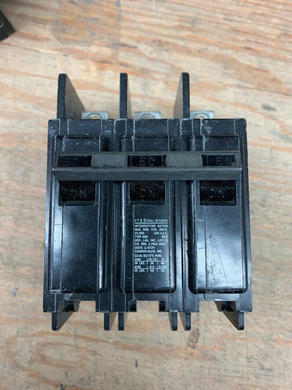 BQ3B050H Siemens Circuit Breaker 50A 3 Pole 22KAIC