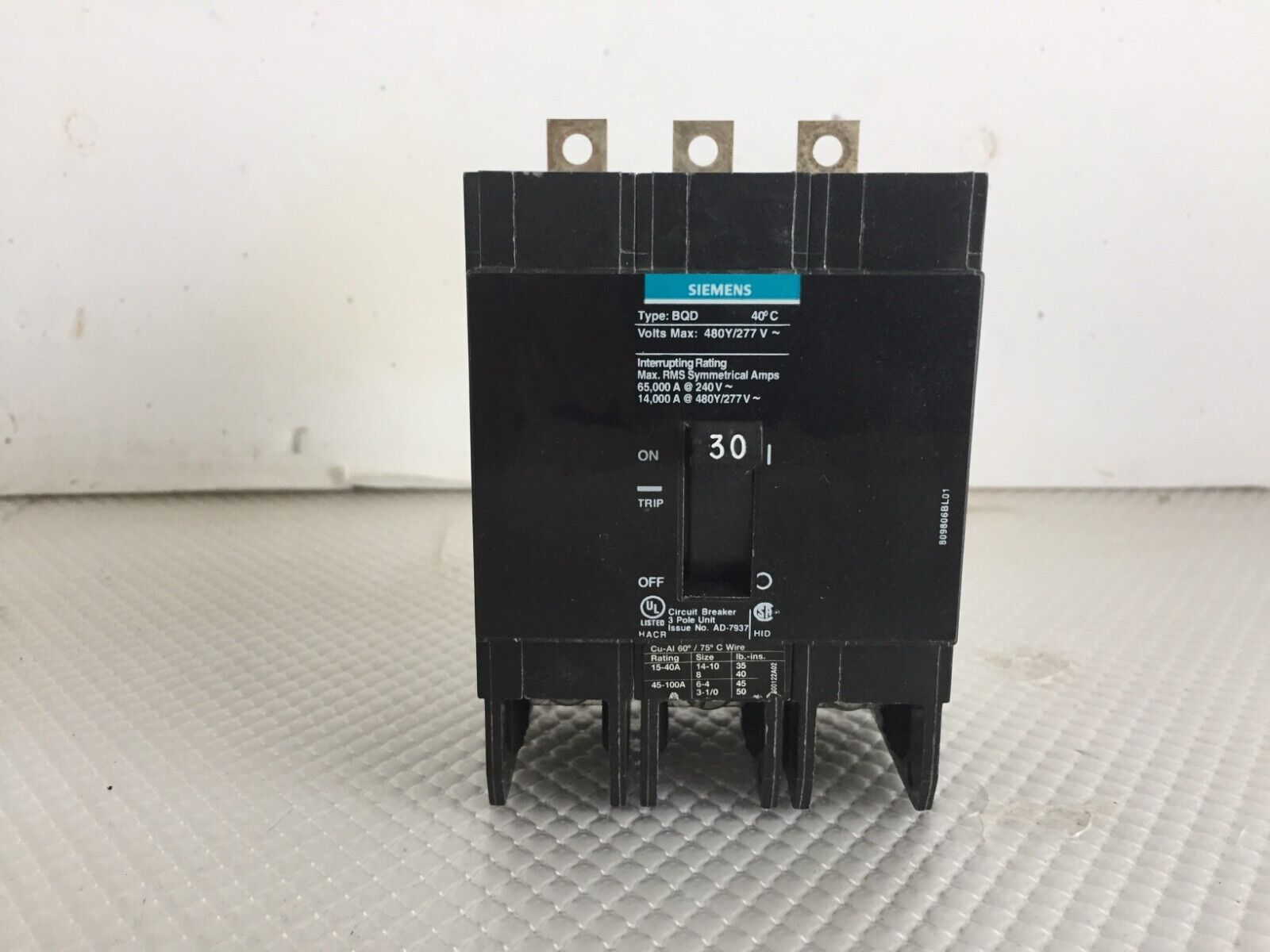 SIEMENS BQD330 30 AMP 480 VOLT 3 POLE BOLT IN BREAKER..103
