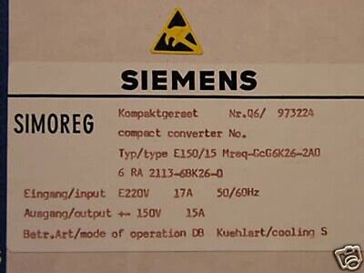 SIEMENS E150/15 6RA2113-6BK26-0 6RA2 113-6BK26-0 SIMOREG -unused/OVP-
