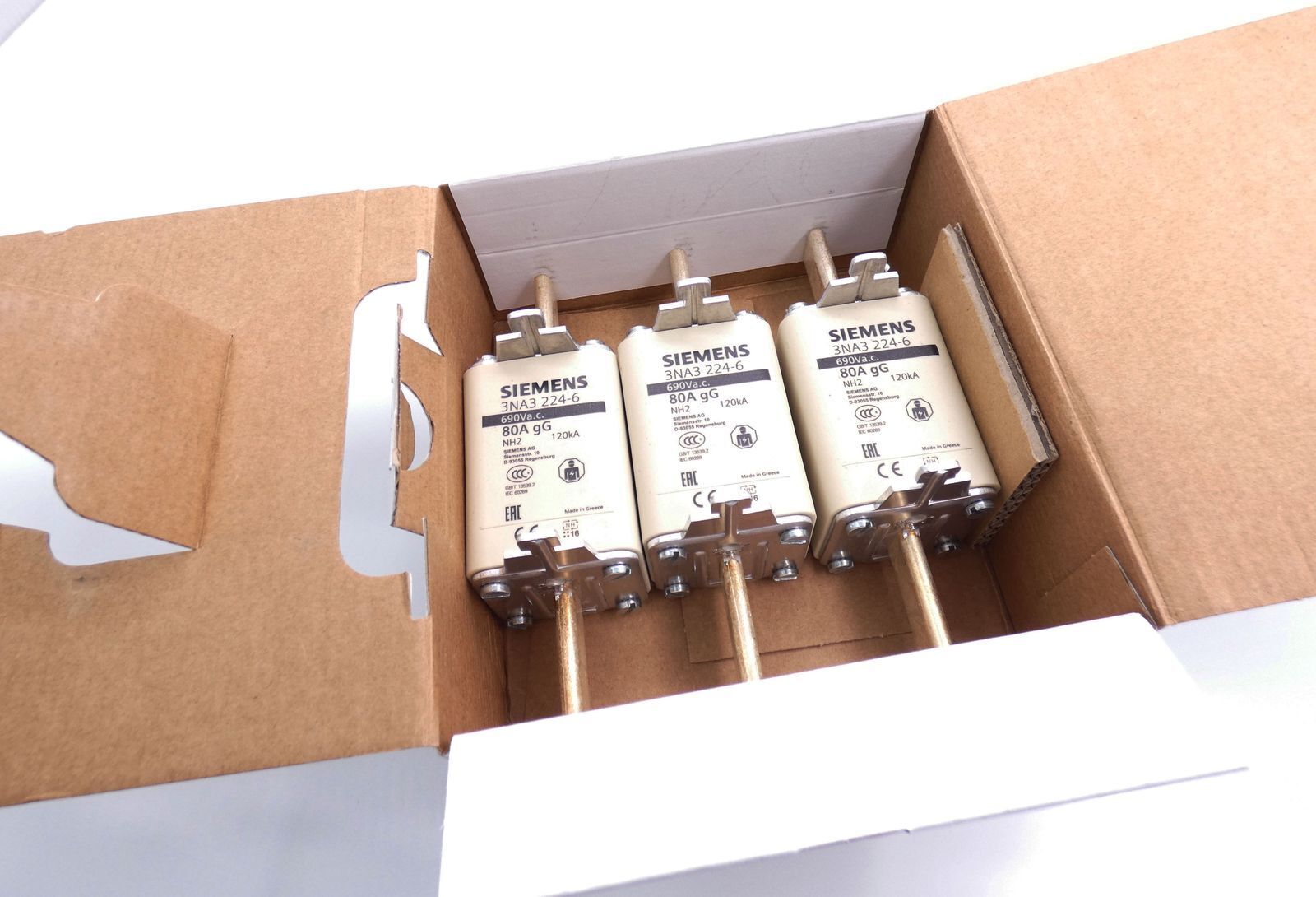 3x Siemens 3NA3 224-6 3NA3224-6 80A 690VAC  Sicherungseinsatz -unused/OVP- 