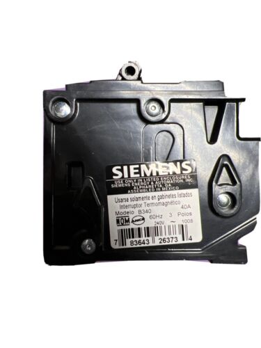 Siemens B340, 40 Amp, 240 Volt, 3 Pole, Bolt On Circuit Breaker -  783643263734