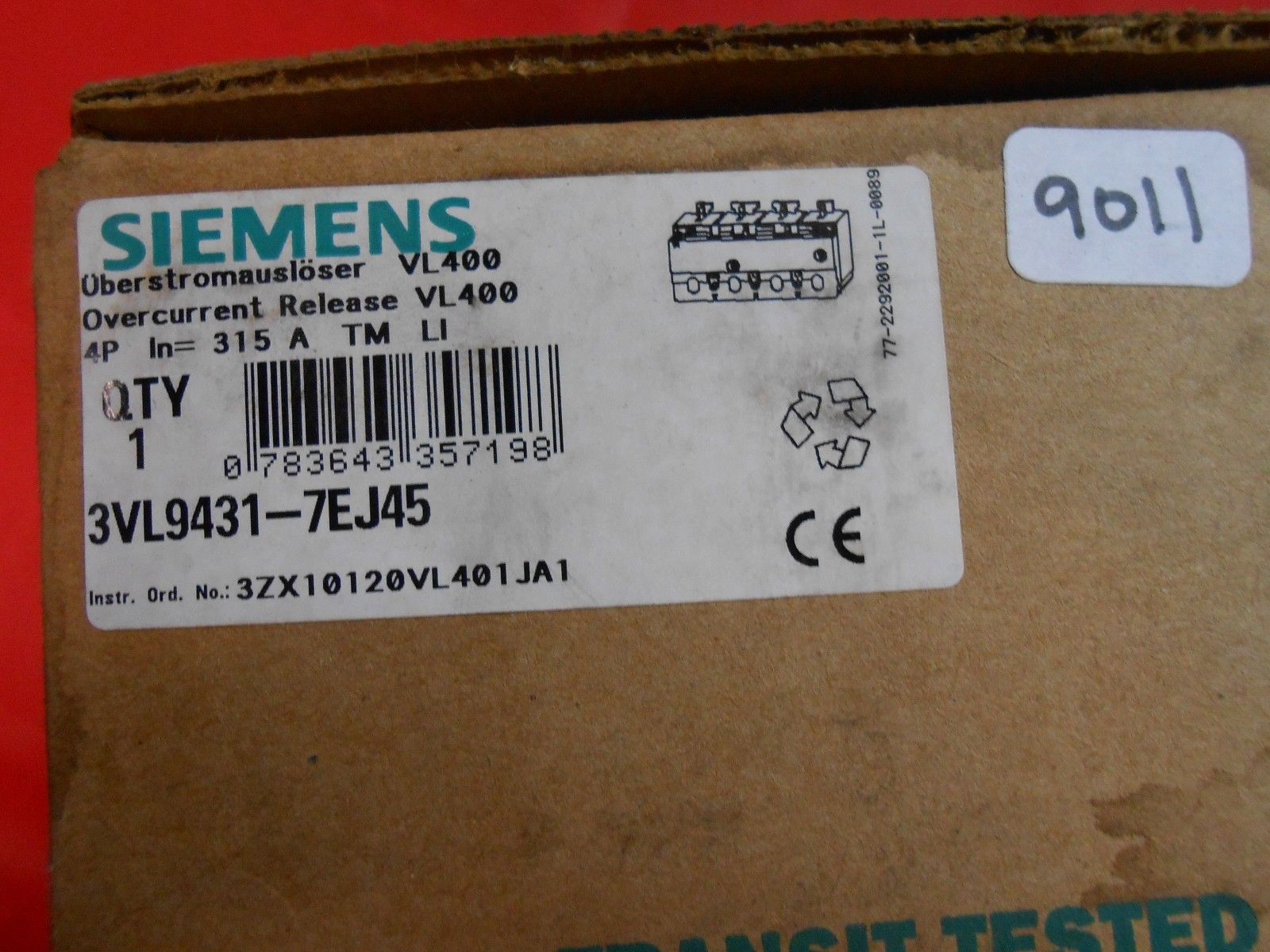 SIEMENS  3VL94317EJ45  OVERCURRENT RELEASE 315 A  4P - NEW/SURPLUS 