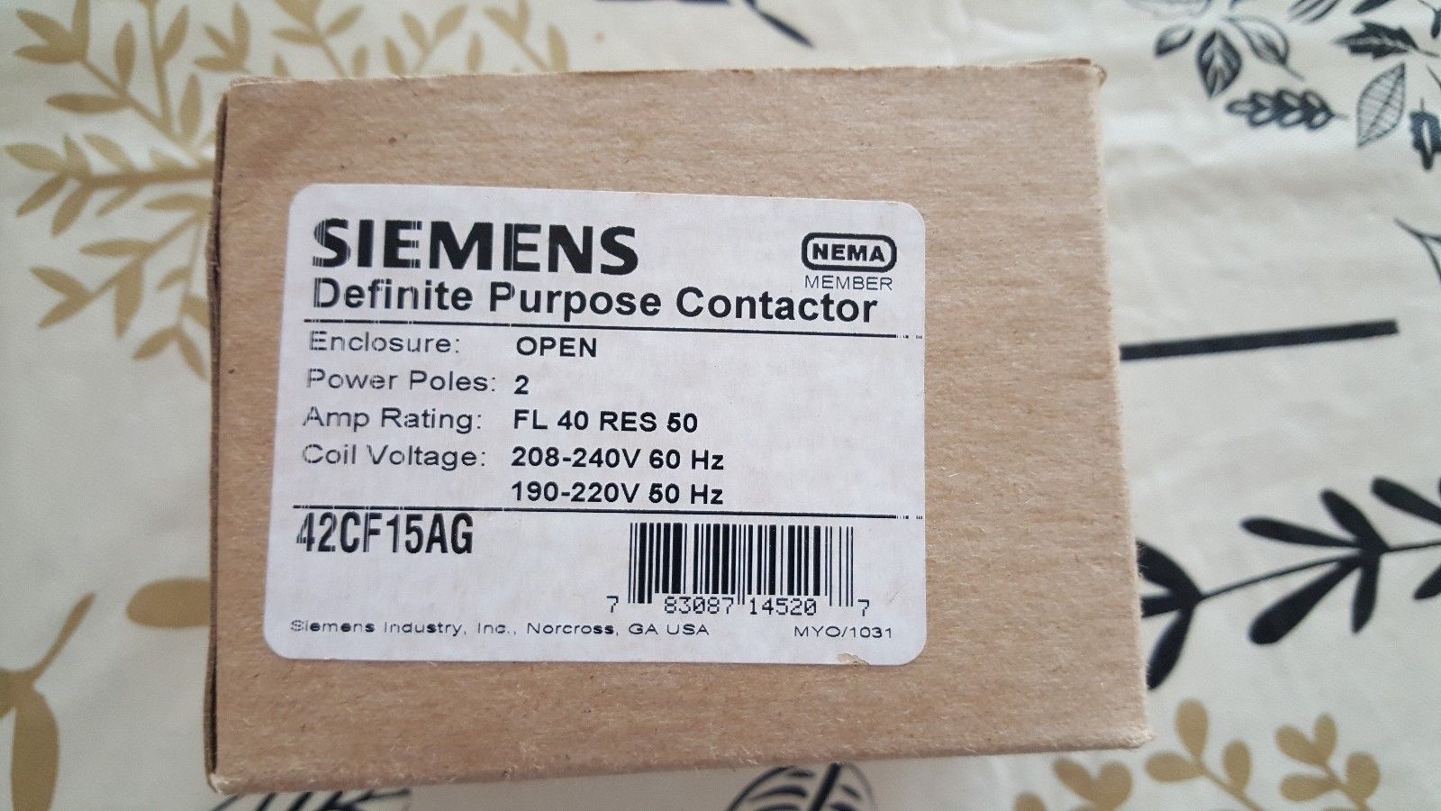 SIEMENS FURNAS ELECTRIC 42CF15AG CONTACTOR 40AMP 1POLE 240V NEW