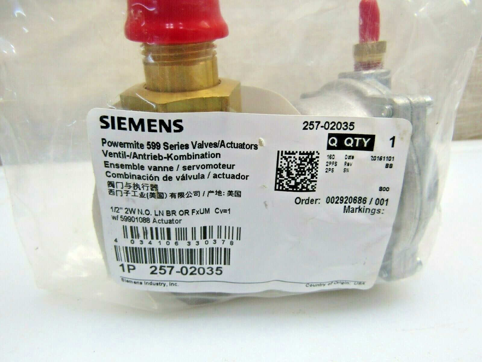 Siemens 257-02035 599-02035 Valve 599-01088 Actuator