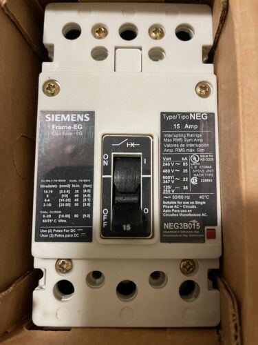 Siemens NEG3B015L Type NEG Low Voltage Molded Case Circuit Breaker, 240 VAC, 15