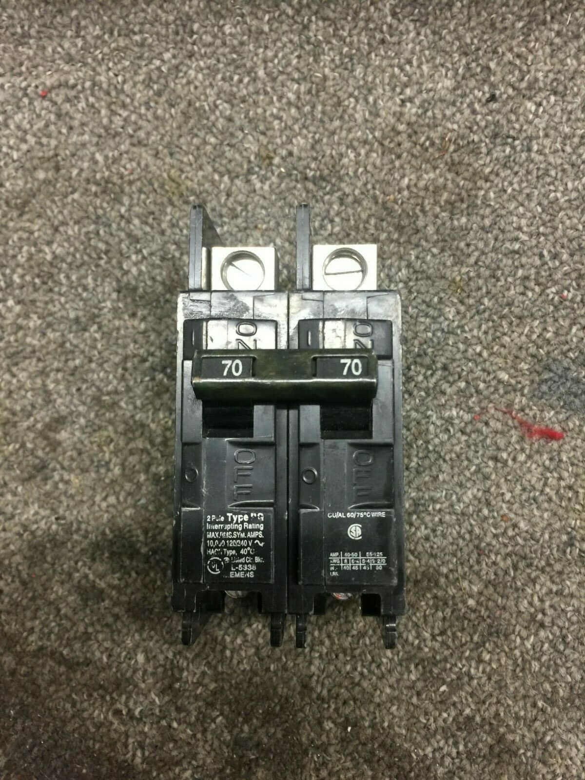 Siemens BQ2B070L 70-Amp Double Pole 120/240-Volt 10KAIC Lug In/Lug Out Breaker