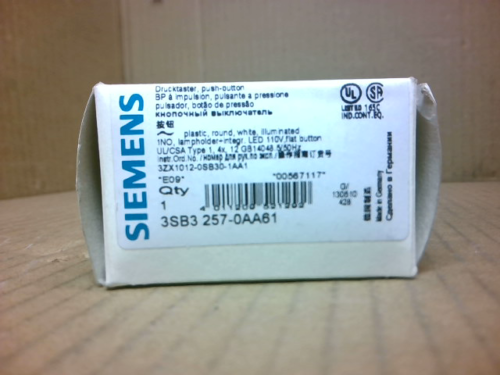 Siemens B3-257-0AA61 Round 22mm White LED Flat Pushbutton 110V - New In Box