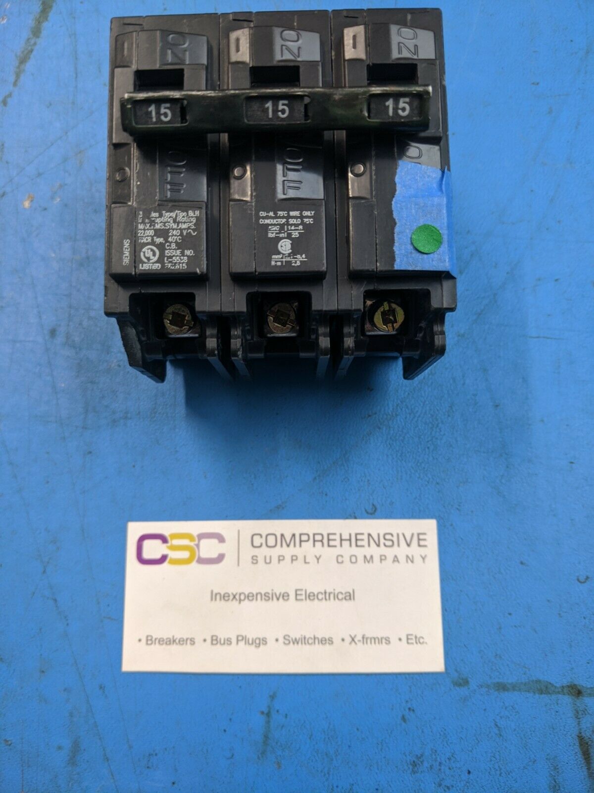 B315H-SIEMENS 15A AMP 3P POLE 240V BOLT ON BLH 22KA CIRCUIT BREAKER-NNB FLAW