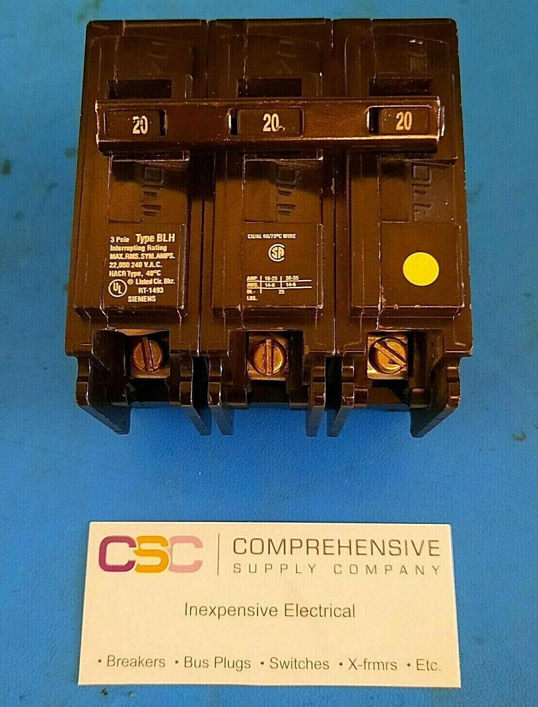 B320H-SIEMENS 20A AMP 3P POLE 22kA@240V BOLT ON BLH CIRCUIT BREAKER- RECONDITION